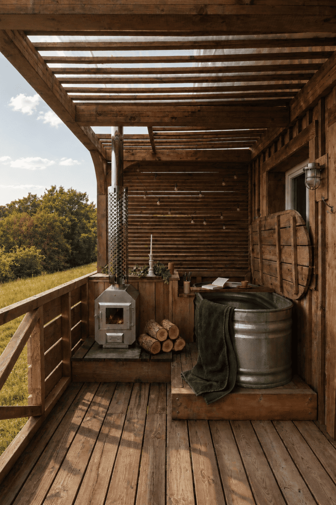 Bain nordique chauffé au bois sur la terrasse de la K-HUTE 4
