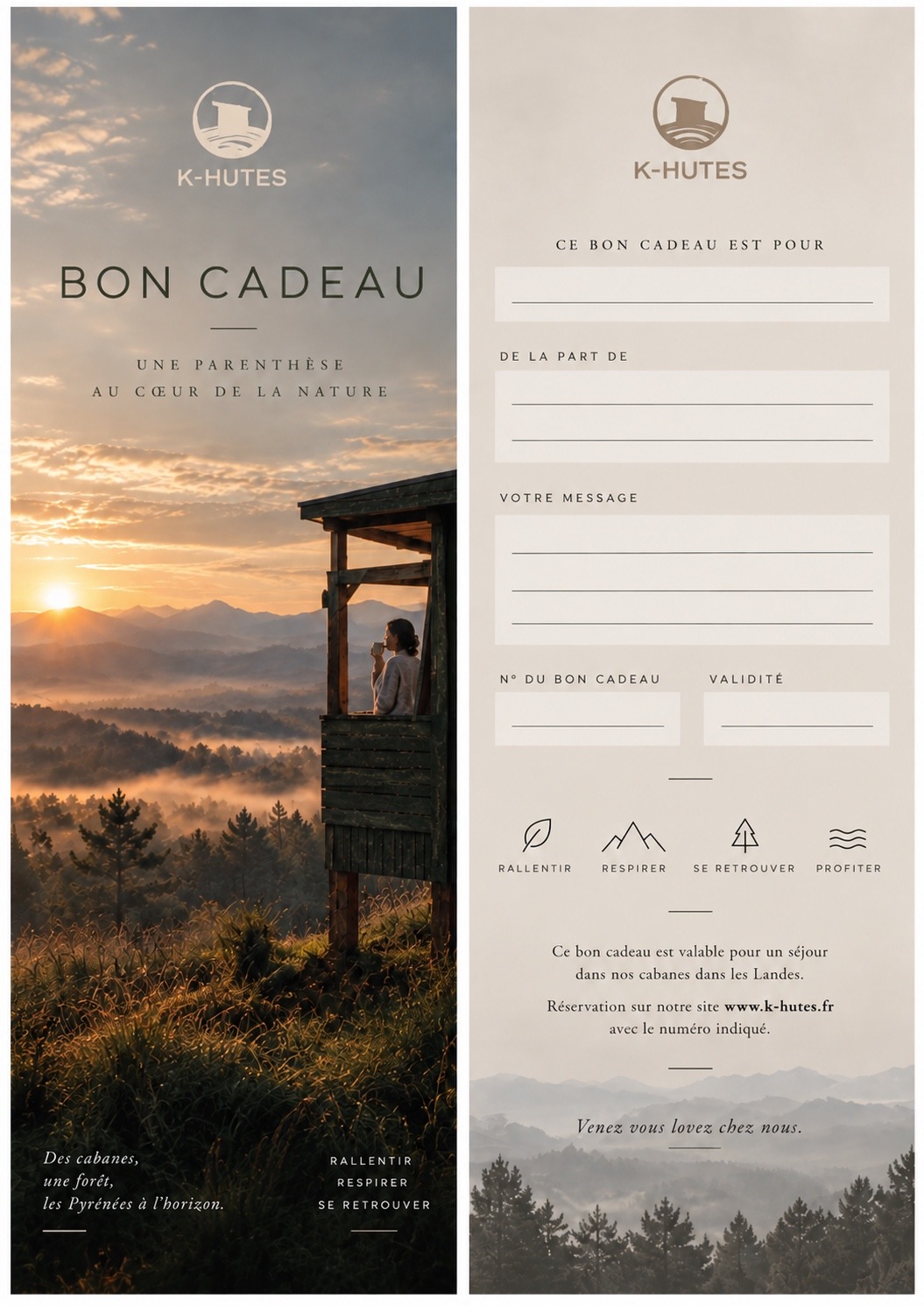 Bon cadeau K-HUTES pour un séjour en cabane dans les Landes